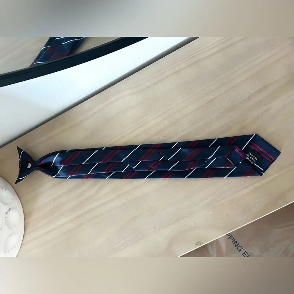 Striped Navy Red White Clip On Young Boys Tie